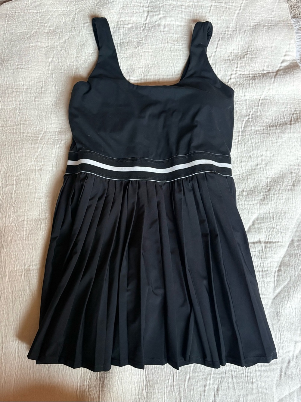 all in motion Black Tank Dress with White Waist Stripes